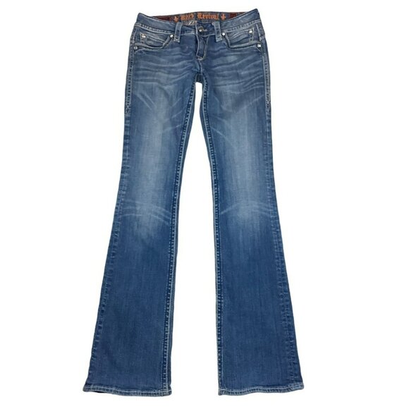 Rock Revival Jasmine Boot Cut Denim Jeans With Bling Pocket Embellishments - Picture 8 of 13